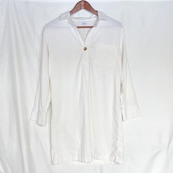 Linen shirt dress white long-sleeve v-neck small EUC Old Navy - Picture 2 of 8